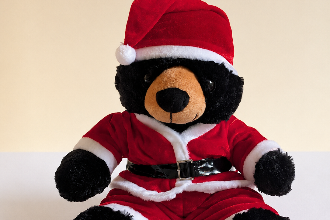 peluche ours brun tenue de noel rouge souhée