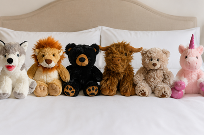 toutes les peluches souhée lion huesky ours brun vache écossaise ours beige licorne
